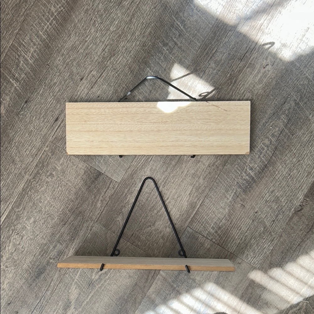 Modern Wooden Wall Shelf with Black Metal Brackets